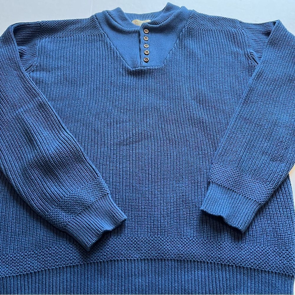 Cabela's Men's Vintage Cotton Sweater Pullover 1/4 Button Royal Blue XL Tall